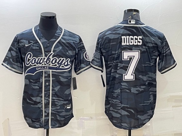 Men's Dallas Cowboys #7 Trevon Diggs Gray Camo With Patch Cool Base Stitched Baseball Jersey